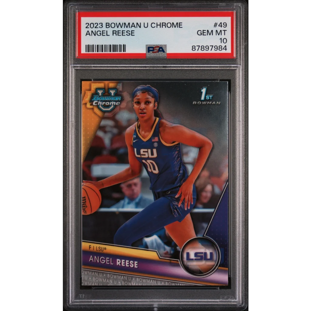 Graded Angel Reese 2023 Bowman U Chrome basketball card by PSA professional sports authenticator