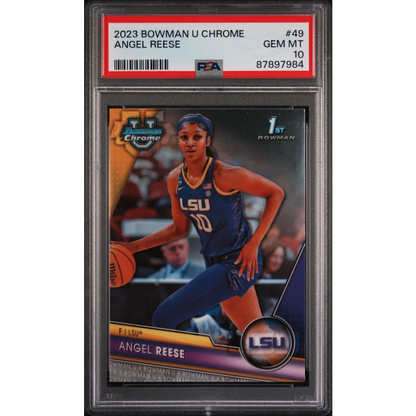 Graded Angel Reese 2023 Bowman U Chrome basketball card by PSA professional sports authenticator