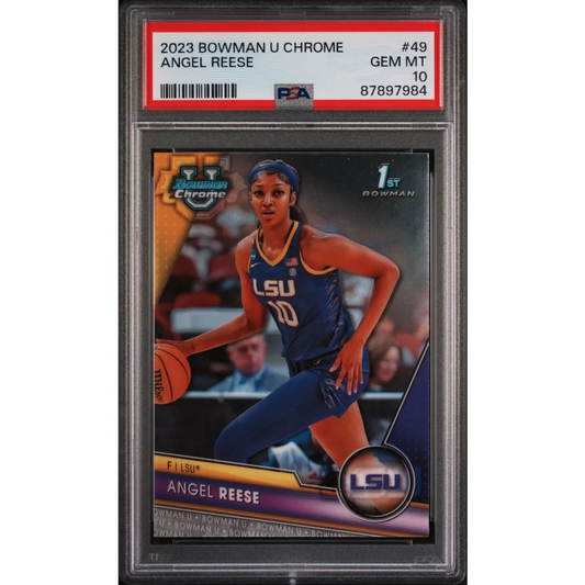 Graded Angel Reese 2023 Bowman U Chrome basketball card by PSA professional sports authenticator