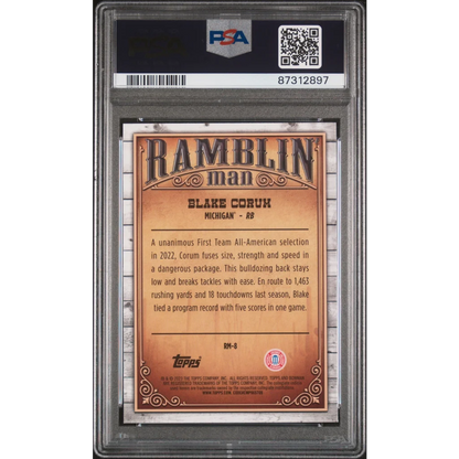 Graded Blake Corum football trading card by Professional Sports Authenticator GEM MT 10