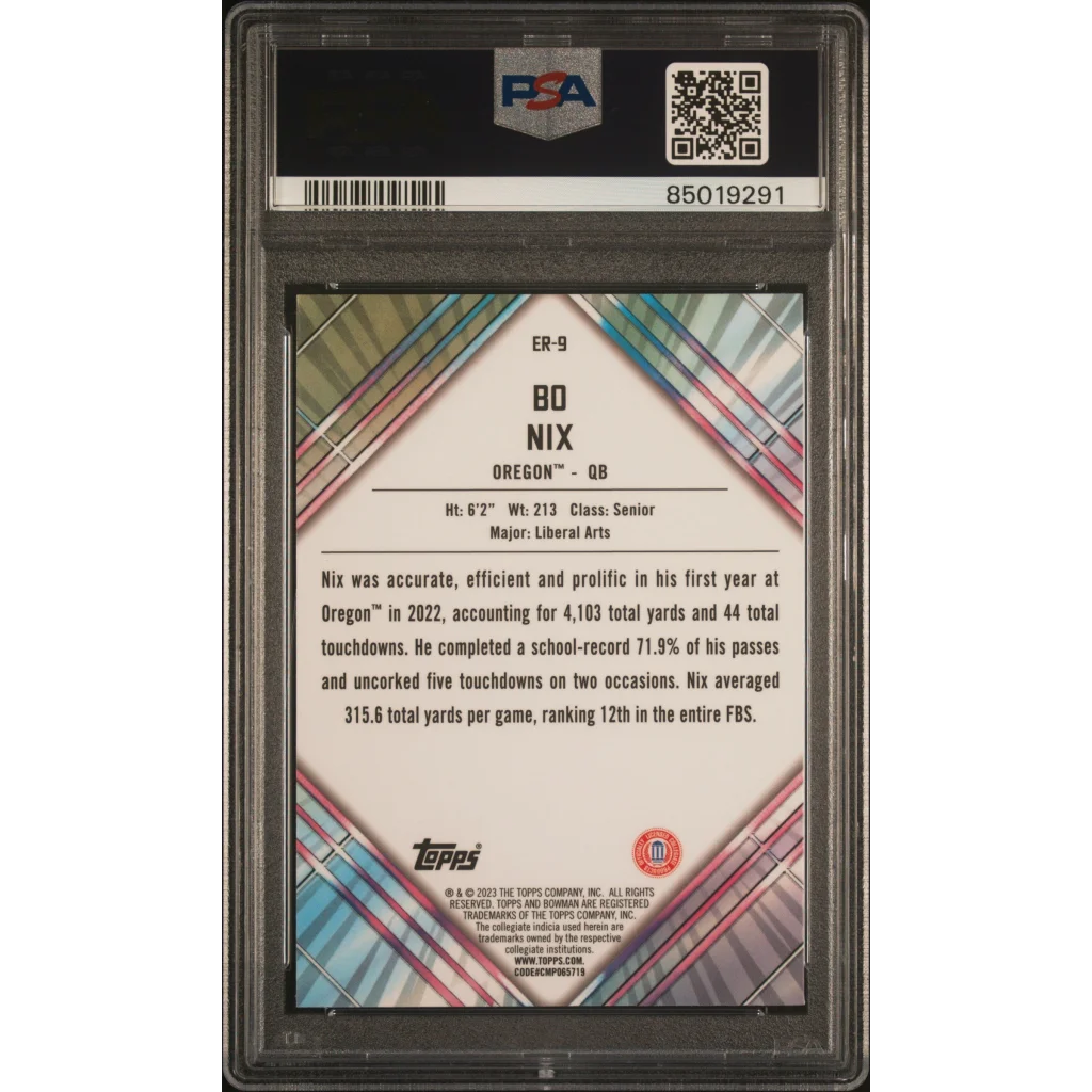 Graded 2023 Topps Bowman U Chrome Bo Nix #ER9 U/D Early Risers Rookie RC Football Card PSA 10 Gem Mint | PSA 10 Gem Mint Graded Rookie Card | vintageantiquesgifts.com