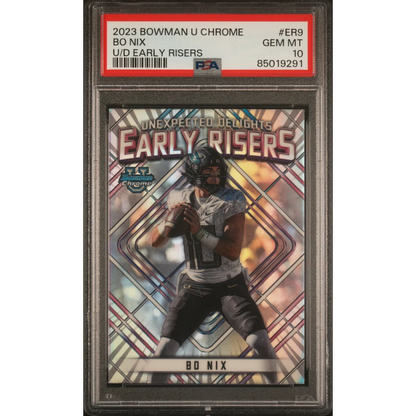 Graded 2023 Topps Bowman U Chrome Bo Nix #ER9 U/D Early Risers Rookie RC Football Card PSA 10 Gem Mint | Hall of Fame Sports Memorabilia | vintageantiquesgifts.com
