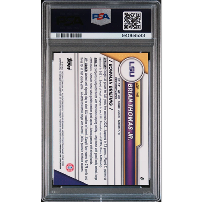PSA Graded Brian Thomas Jr Purple Shimmer Chrome Rookie Card displayed in product listing