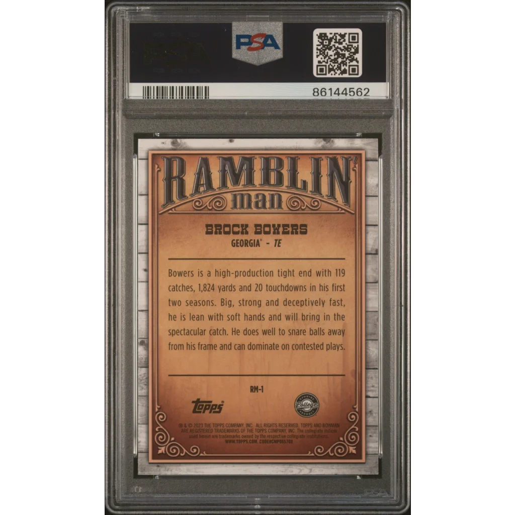 High-grade PSA Gem Mint 10 Brock Bowers Ramblin Man football card for collectors