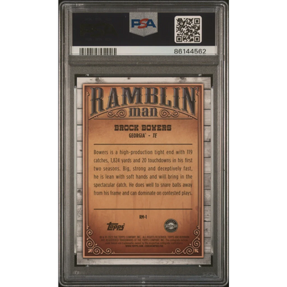 High-grade PSA Gem Mint 10 Brock Bowers Ramblin Man football card for collectors