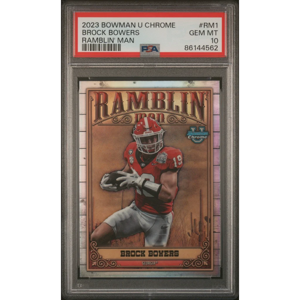 Graded 2023 Topps Bowman U Chrome Brock Bowers #RM1 Ramblin Man Rookie RC Football Card PSA 10 Gem Mint | Hall of Fame Sports Memorabilia | vintageantiquesgifts.com