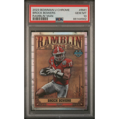 Graded 2023 Topps Bowman U Chrome Brock Bowers #RM1 Ramblin Man Rookie RC Football Card PSA 10 Gem Mint | Hall of Fame Sports Memorabilia | vintageantiquesgifts.com
