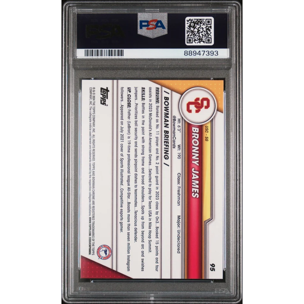 Graded 2023 Topps Bowman U Chrome Bronny James #95 Rookie RC Basketball Card PSA 10 Gem Mint | PSA 10 Gem Mint Graded Rookie Card | vintageantiquesgifts.com