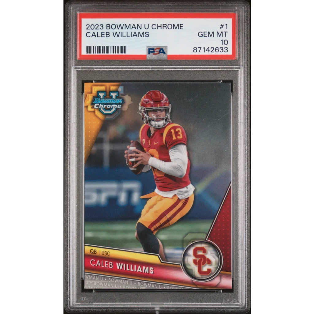 Graded 2023 Topps Bowman U Chrome Caleb Williams #1 Rookie RC Football Card PSA 10 Gem Mint | Hall of Fame Sports Memorabilia | vintageantiquesgifts.com