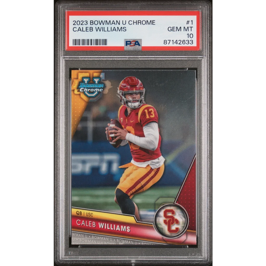 Graded 2023 Topps Bowman U Chrome Caleb Williams #1 Rookie RC Football Card PSA 10 Gem Mint | Hall of Fame Sports Memorabilia | vintageantiquesgifts.com
