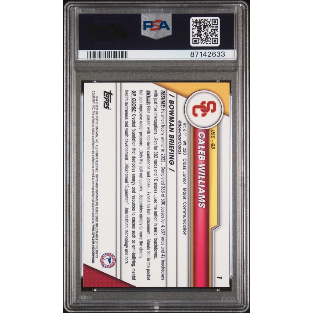 Graded 2023 Topps Bowman U Chrome Caleb Williams #1 Rookie RC Football Card PSA 10 Gem Mint | PSA 10 Gem Mint Graded Rookie Card | vintageantiquesgifts.com
