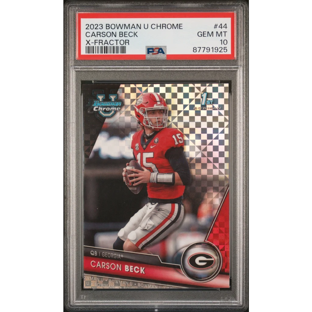 Graded 2023 Topps Bowman U Chrome Carson Beck #44 Xfractor Rookie RC Football Card PSA 10 Gem Mint | Hall of Fame Sports Memorabilia | vintageantiquesgifts.com