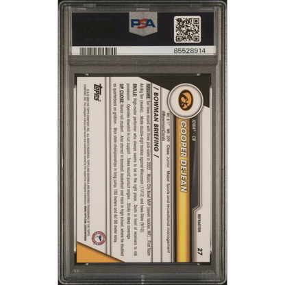 A graded Cooper DeJean Chrome Refractor baseball card in protective slab for shipping