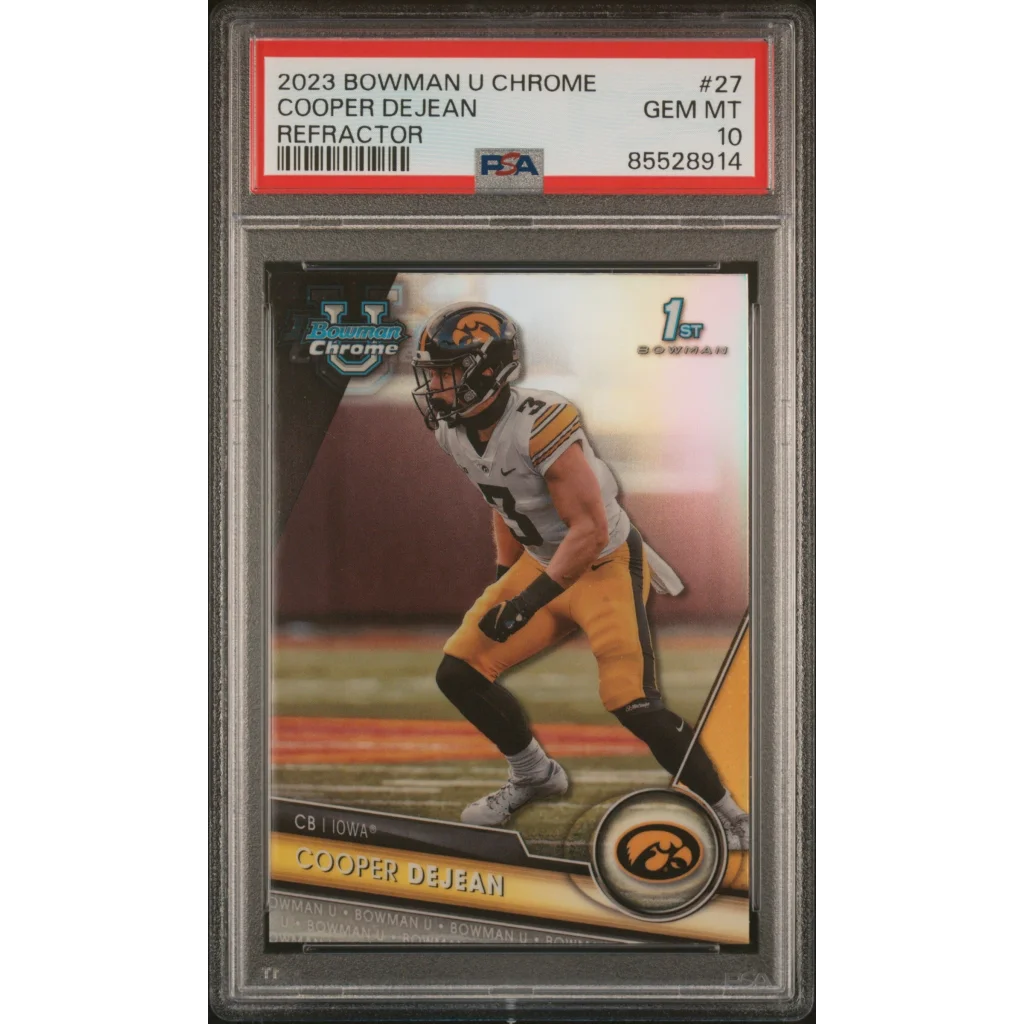 Graded 2023 Bowman U Chrome Cooper DeJean Refractor football card ready to ship