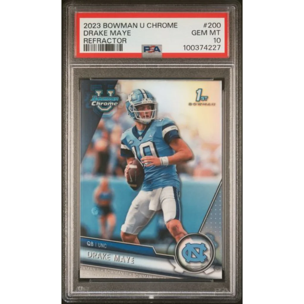 Graded 2023 Topps Bowman U Chrome Drake Maye #200 Refractor Rookie RC Football Card PSA 10 Gem Mint | Hall of Fame Sports Memorabilia | vintageantiquesgifts.com