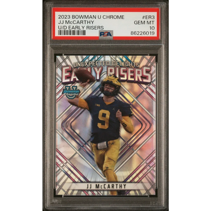 Graded 2023 Topps Bowman U Chrome JJ McCarthy #ER3 U/D Early Risers Rookie RC Football Card PSA 10 Gem Mint | Hall of Fame Sports Memorabilia | vintageantiquesgifts.com
