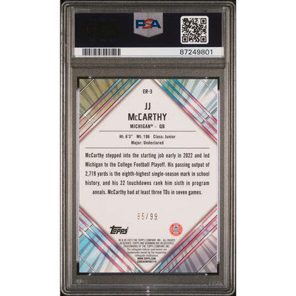 PSA graded JJ McCarthy 2023 Bowman Chrome Football Card showing quality trading card