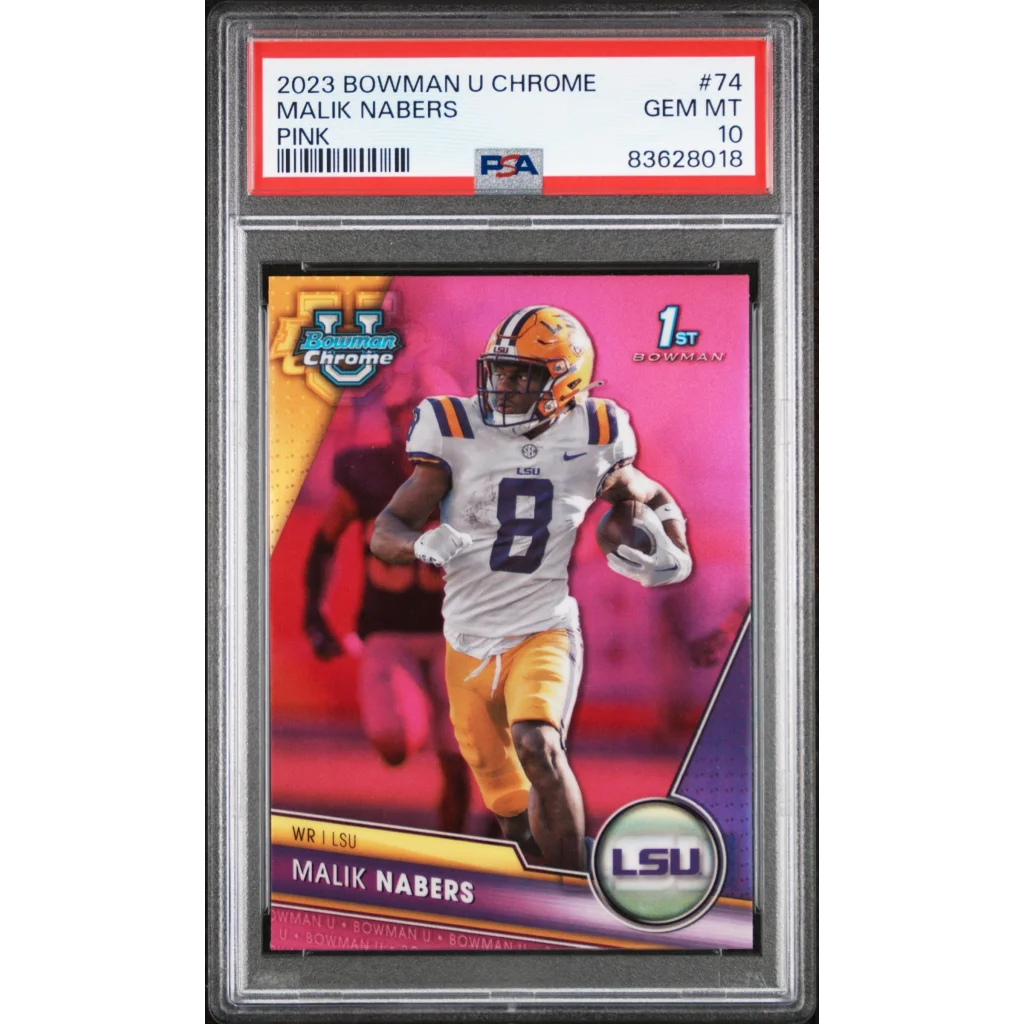 PSA Graded Malik Nabers Pink Chrome Rookie Card 2023 Bowman U Football Trading Card