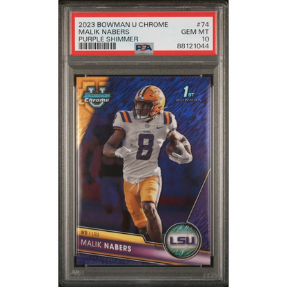 PSA graded Malik Nabers 2023 Bowman U Chrome Purple Shimmer football card