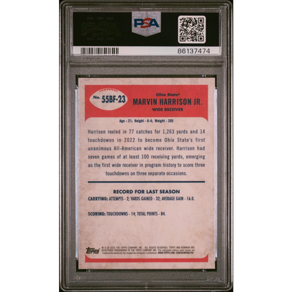 Graded Marvin Harrison Jr Topps Bowman football card for professional sports fans