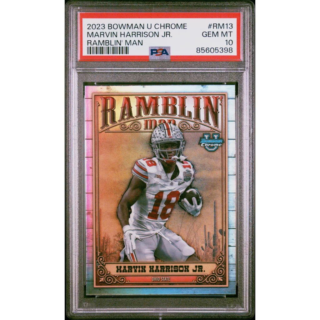 Graded 2023 Topps Bowman U Chrome Marvin Harrison Jr #RM13 Ramblin Man Rookie RC Football Card PSA 10 Gem Mint | Hall of Fame Sports Memorabilia | vintageantiquesgifts.com