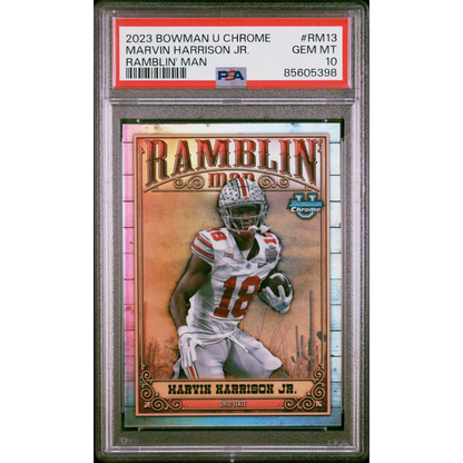 Graded 2023 Topps Bowman U Chrome Marvin Harrison Jr #RM13 Ramblin Man Rookie RC Football Card PSA 10 Gem Mint | Hall of Fame Sports Memorabilia | vintageantiquesgifts.com