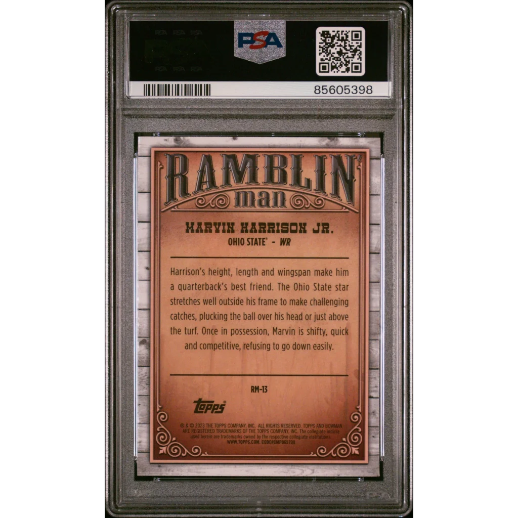 Graded 2023 Topps Bowman U Chrome Marvin Harrison Jr #RM13 Ramblin Man Rookie RC Football Card PSA 10 Gem Mint | PSA 10 Gem Mint Graded Rookie Card | vintageantiquesgifts.com