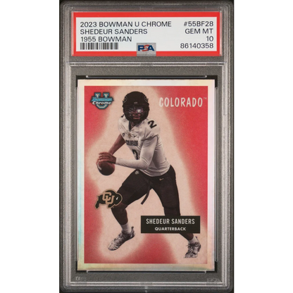 Graded 2023 Topps Bowman U Chrome Shedeur Sanders #55BF28 1955 Bowman Rookie RC Football Card PSA 10 Gem Mint | Hall of Fame Sports Memorabilia | vintageantiquesgifts.com