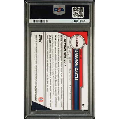 Graded 2023 topps bowman u chrome stephon castle rookie baseball card with red and blue design and white text psa 10 gem mint