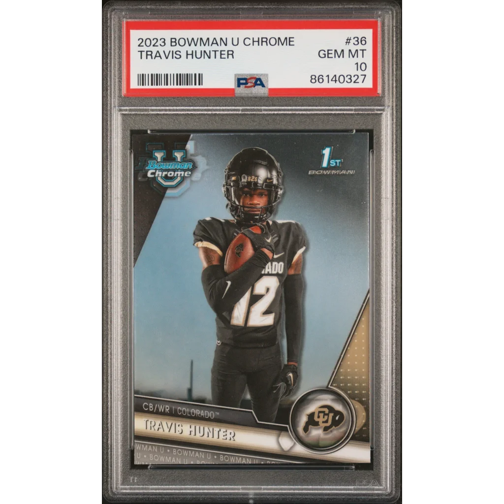 Graded 2023 Topps Bowman U Chrome Travis Hunter #36 Rookie RC Football Card PSA 10 Gem Mint | Hall of Fame Sports Memorabilia | vintageantiquesgifts.com