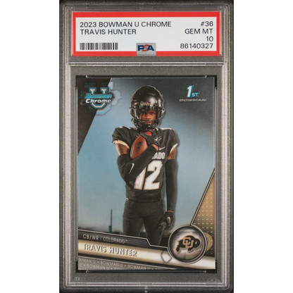 Graded 2023 Topps Bowman U Chrome Travis Hunter #36 Rookie RC Football Card PSA 10 Gem Mint | Hall of Fame Sports Memorabilia | vintageantiquesgifts.com