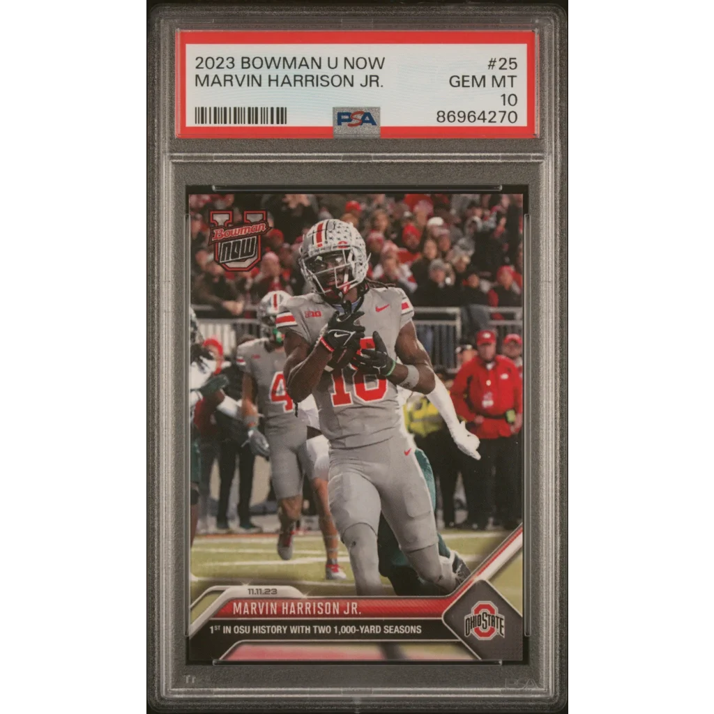 Graded 2023 Topps Bowman U Now Marvin Harrison Jr #25 Rookie RC Football Card PSA 10 Gem Mint | Hall of Fame Sports Memorabilia | vintageantiquesgifts.com
