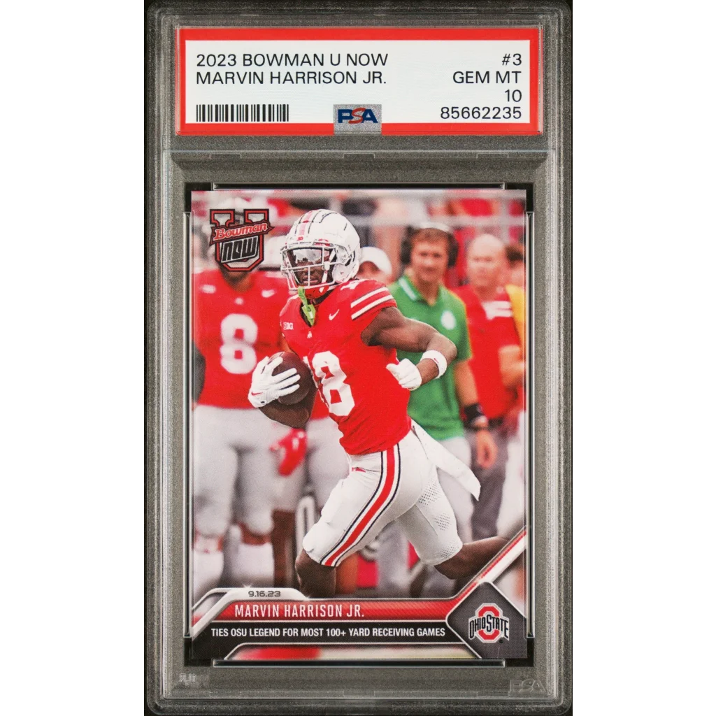 Graded 2023 Topps Bowman U Now Marvin Harrison Jr #3 Rookie RC Football Card PSA 10 Gem Mint | Hall of Fame Sports Memorabilia | vintageantiquesgifts.com