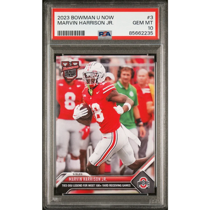 Graded 2023 Topps Bowman U Now Marvin Harrison Jr #3 Rookie RC Football Card PSA 10 Gem Mint | Hall of Fame Sports Memorabilia | vintageantiquesgifts.com
