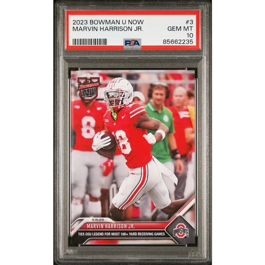 Graded 2023 Topps Bowman U Now Marvin Harrison Jr #3 Rookie RC Football Card PSA 10 Gem Mint | Hall of Fame Sports Memorabilia | vintageantiquesgifts.com