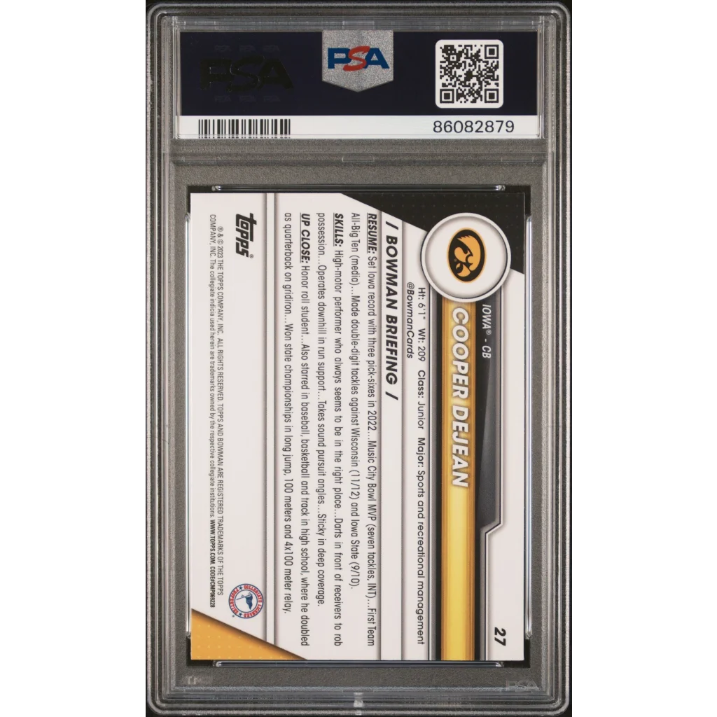 Graded 2023 Topps Bowman U Sapphire Cooper DeJean #27 Rookie RC Football Card PSA 10 Gem Mint | PSA 10 Gem Mint Graded Rookie Card | vintageantiquesgifts.com