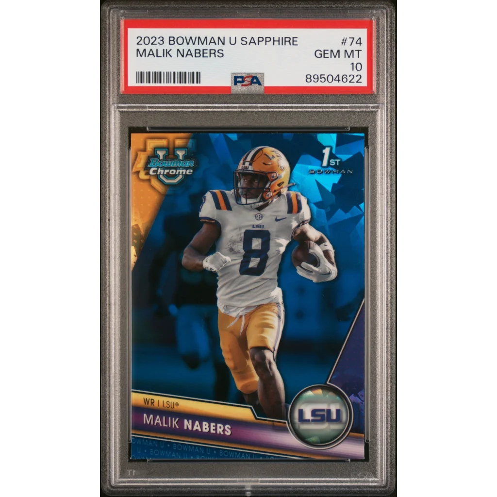 PSA graded 2023 Bowman U Sapphire Malik Nabers football card GEM MT 10