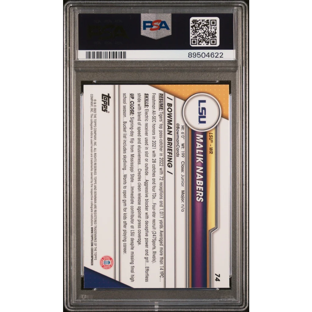 Graded 2023 Topps Bowman U Sapphire Malik Nabers #74 Rookie RC Football Card PSA 10 Gem Mint | PSA 10 Gem Mint Graded Rookie Card | vintageantiquesgifts.com