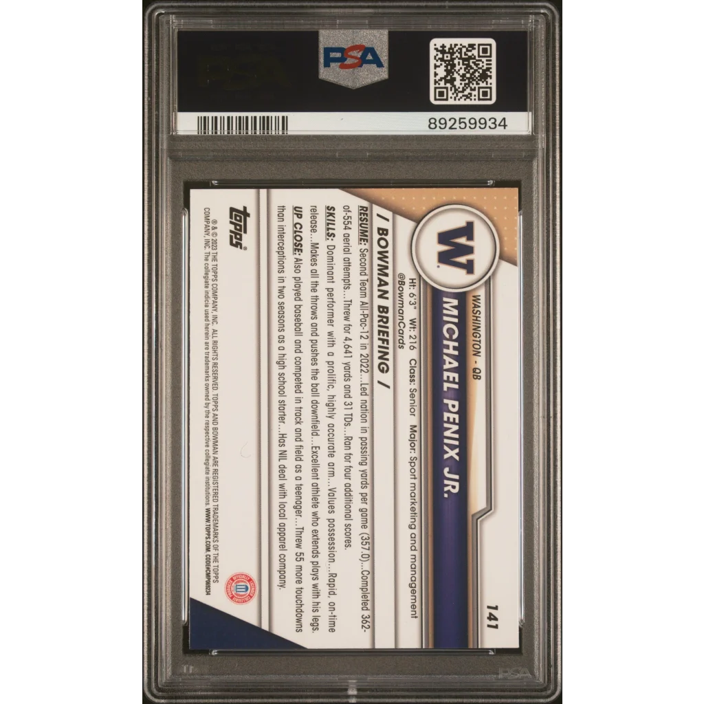 Graded 2023 Topps Bowman U Sapphire Michael Penix Jr. #141 RC PSA 10