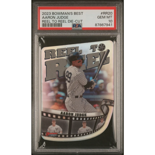PSA graded Aaron Judge 2023 Bowman’s Best Reel to Reel die-cut baseball card