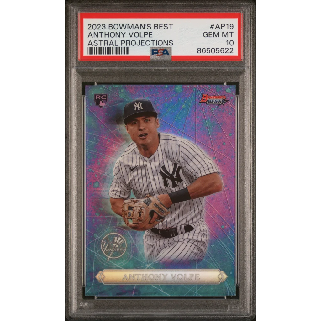 PSA 10 Anthony Volpe Astral Projections baseball card GEM MT 10 in product display