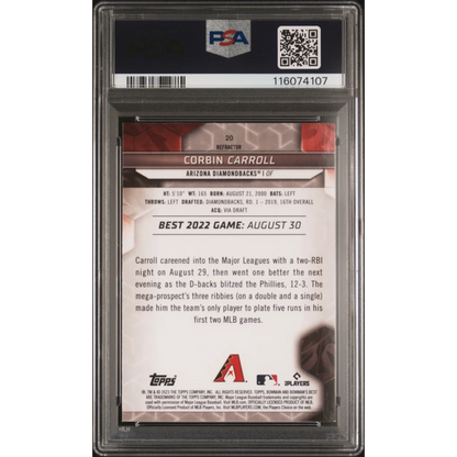 Graded 2023 Topps Bowmans Best Corbin Carroll #20 Refractor Rookie RC Baseball Card PSA 10 Gem Mint | PSA 10 Gem Mint Graded Rookie Card | vintageantiquesgifts.com