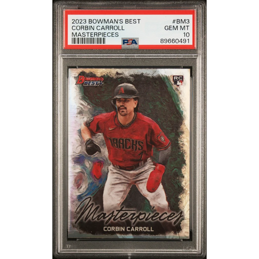 PSA graded Corbin Carroll 2023 Bowman’s Best Masterpieces baseball card image