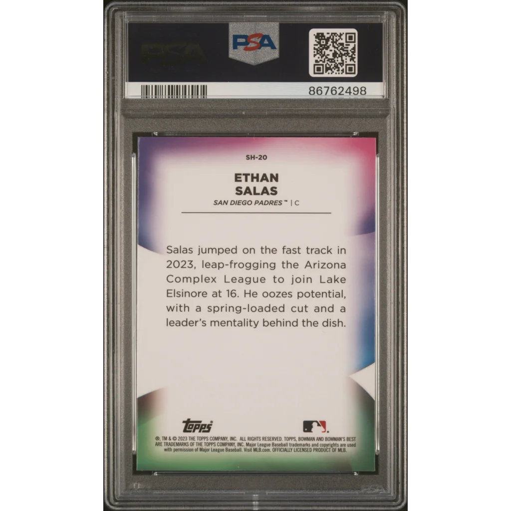 Graded 2023 Topps Bowmans Best Ethan Salas #SH20 Shellacked Rookie RC Baseball Card PSA 10 Gem Mint | PSA 10 Gem Mint Graded Rookie Card | vintageantiquesgifts.com
