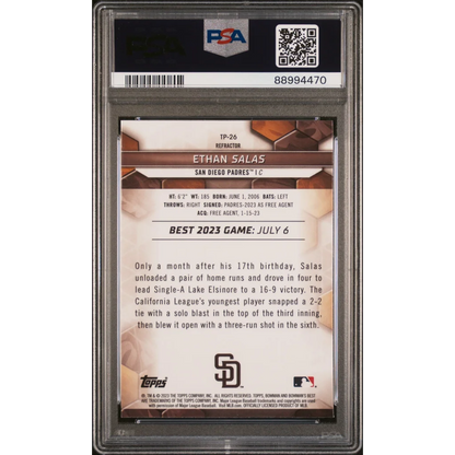 PSA 10 graded 2023 Topps Bowman Best Ethan Salas refractor rookie card