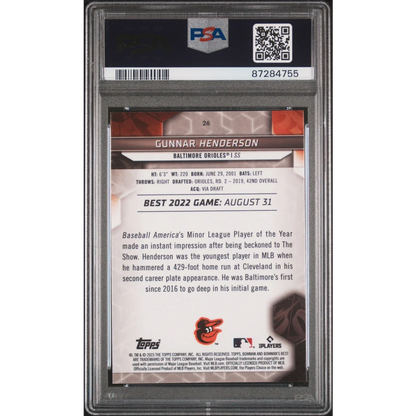 Graded 2023 Topps Bowmans Best Gunnar Henderson #26 Rookie RC Baseball Card PSA 10 Gem Mint | PSA 10 Gem Mint Graded Rookie Card | vintageantiquesgifts.com