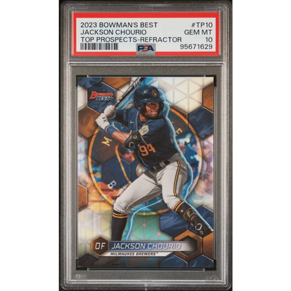 Graded 2023 Topps Bowmans Best Jackson Chourio #TP10 Top Prospects Refractor Rookie RC Baseball Card PSA 10 Gem Mint | Hall of Fame Sports Memorabilia | vintageantiquesgifts.com