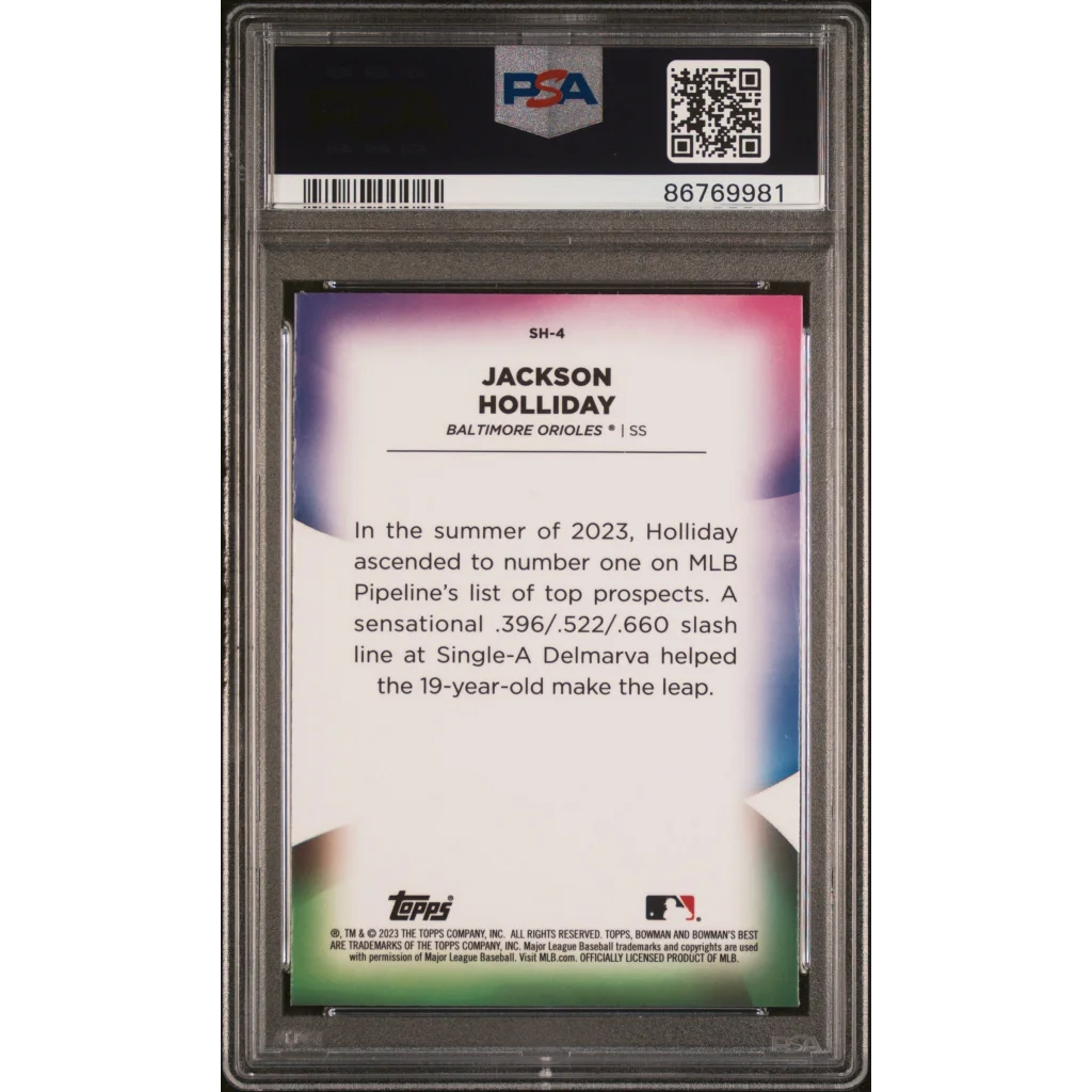 Professional sports authenticator graded Jackson Holliday 2023 Bowman Best card image