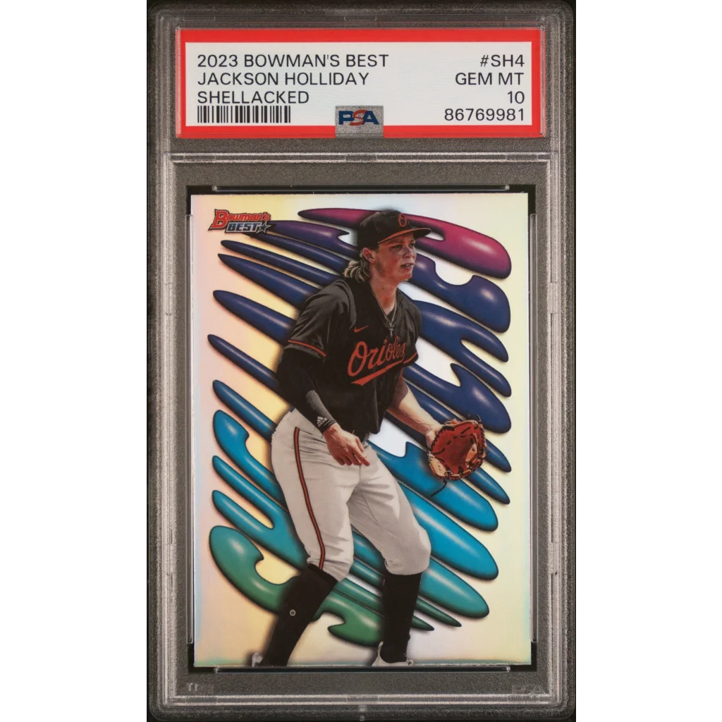 PSA graded Jackson Holliday 2023 Bowman Best Shellacked baseball card by professional sports authenticator