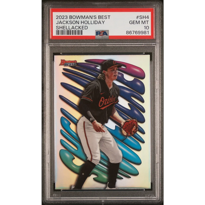 PSA graded Jackson Holliday 2023 Bowman Best Shellacked baseball card by professional sports authenticator